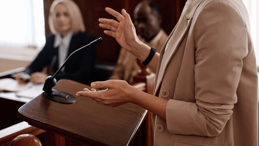 Harding & Carbone representing a client in hearing