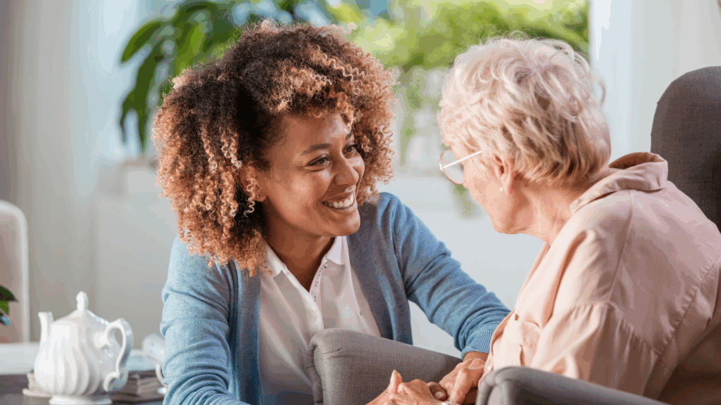 Woman explaining to an elderly her tax exemptions