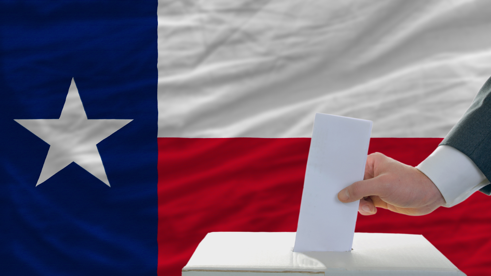 Placing ballot with Texas flag at the back
