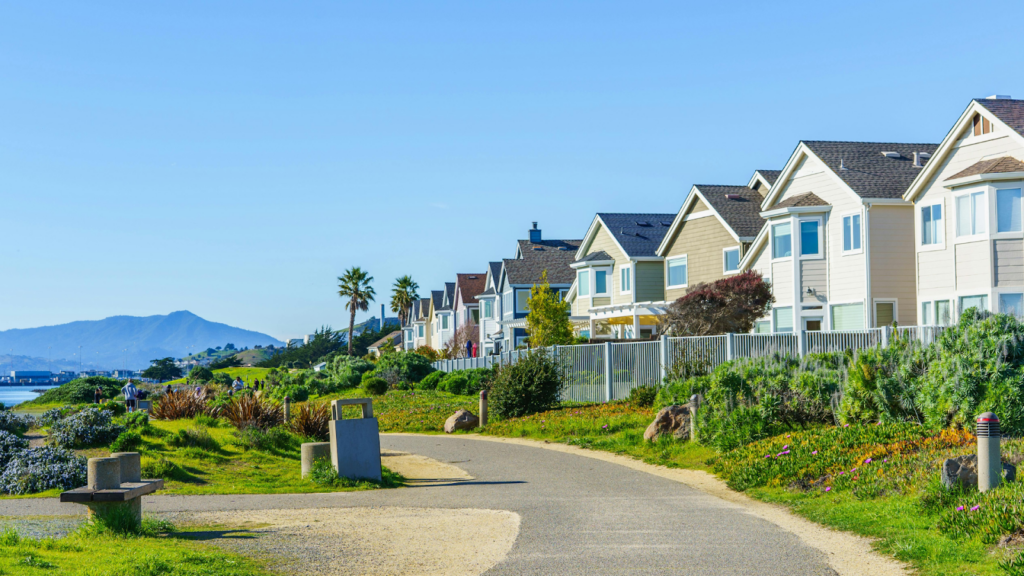 Residential properties situated along a flood prone coastal community path