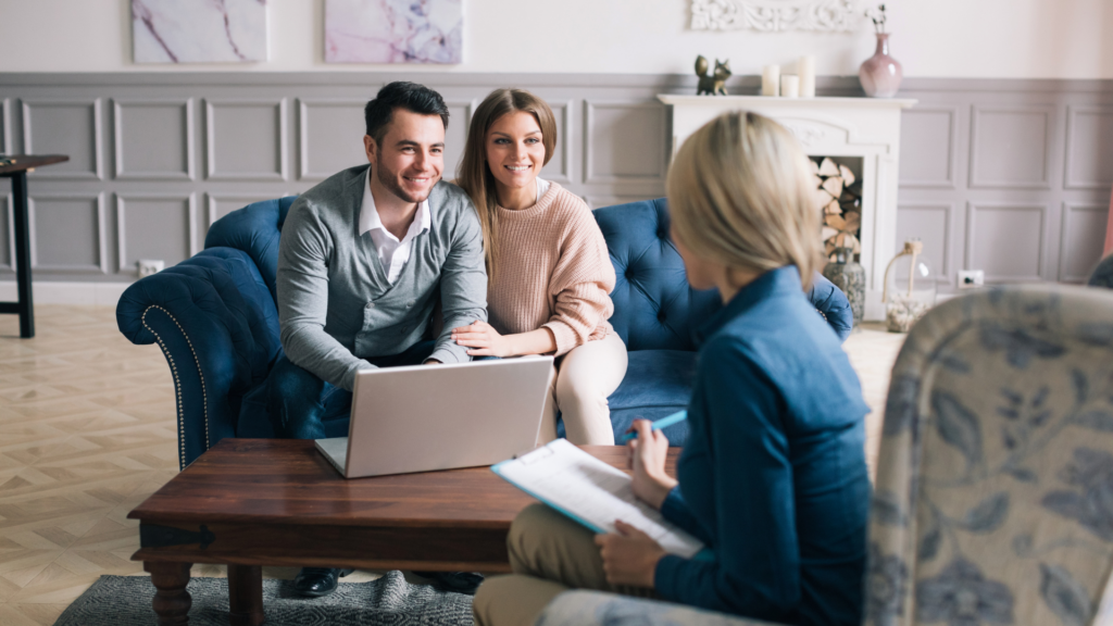 First time buyers reviewing new construction home loan program details