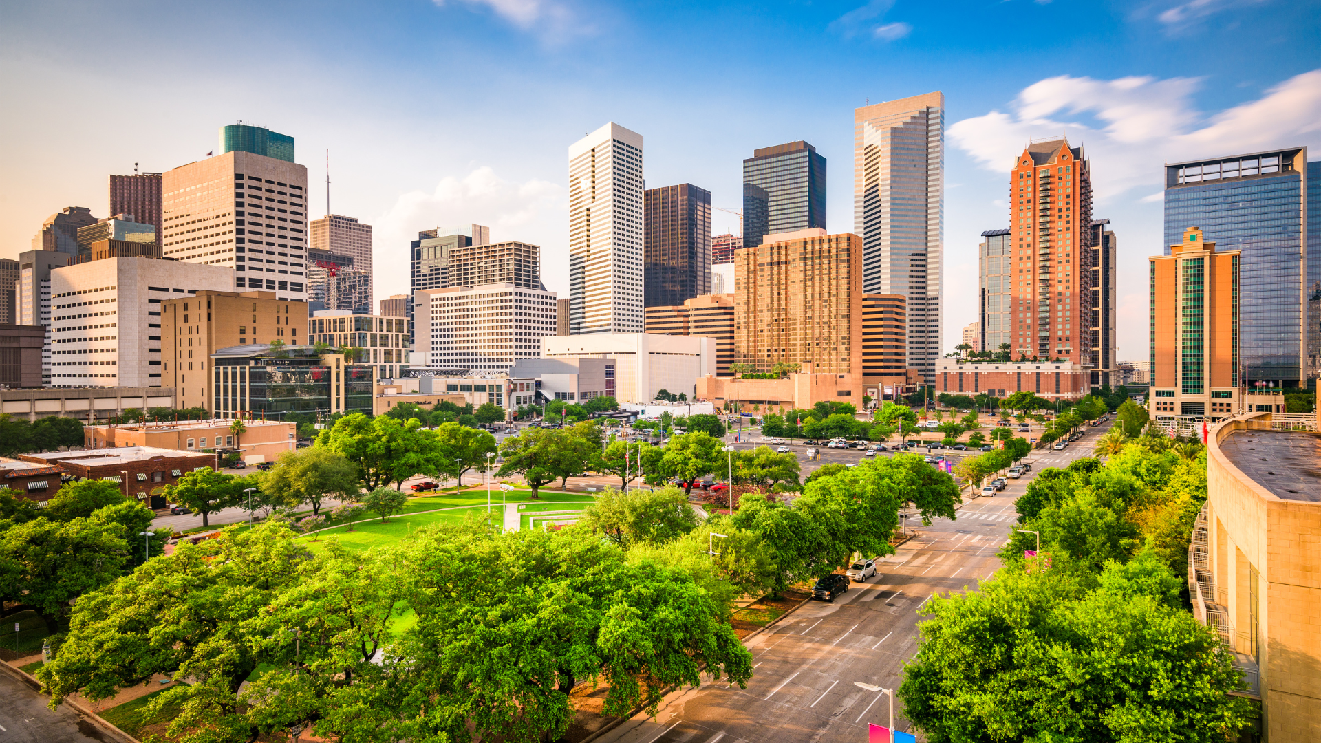 Houston Texas skyline reflecting the city's rapid growth and high property taxes