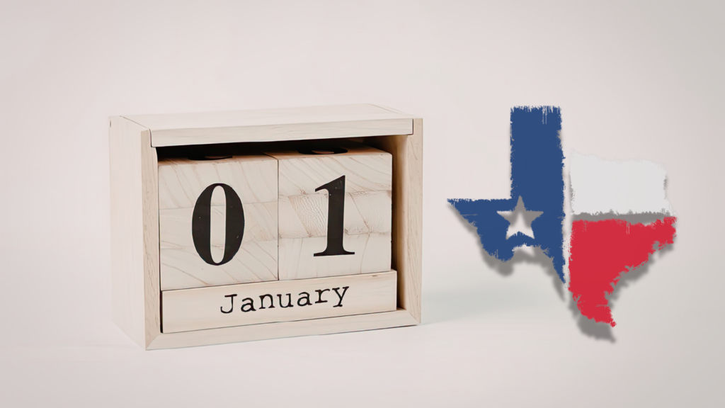 A wooden calendar set to January 1 representing Texas property tax deadlines